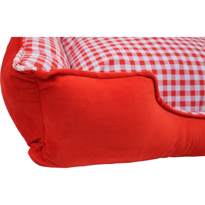 CAMA PARA PERRO Y GATO DISEÑO DE CUADRADITOS ROJOS