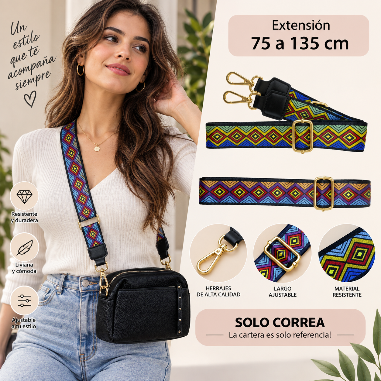 Correa para Cartera Geométrica Multicolor Ajustable