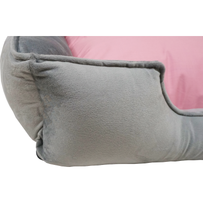 CAMA PARA PERRO y GATO COLOR PLOMO CON TOQUES ROSADOS