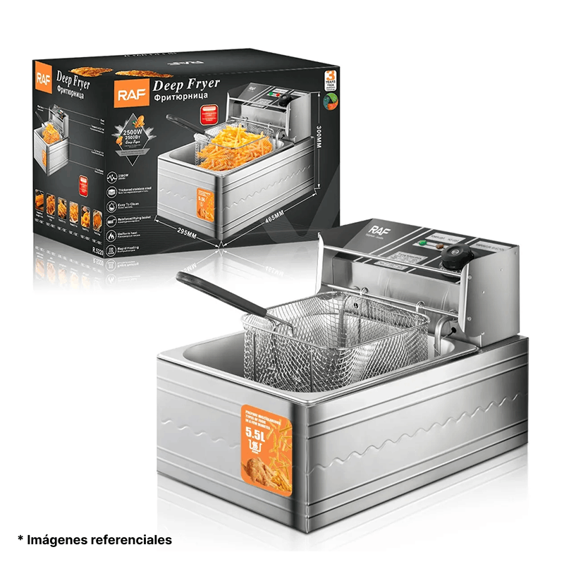 Freidora Electrica Profunda En Aceite RAF De Acero Inoxidable De 6 Lt R5220