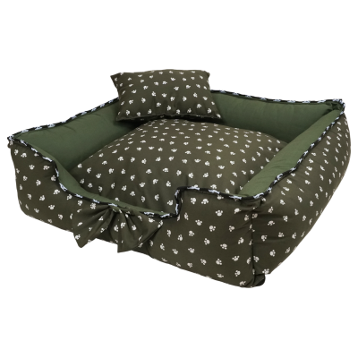 CAMA PARA PERRO Y GATO COLOR VERDE CON DISEÑO DE PATITAS
