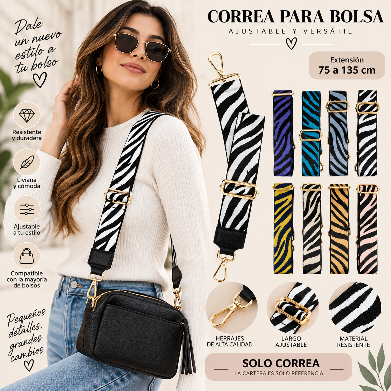 Correa para Cartera Estampado Cebra