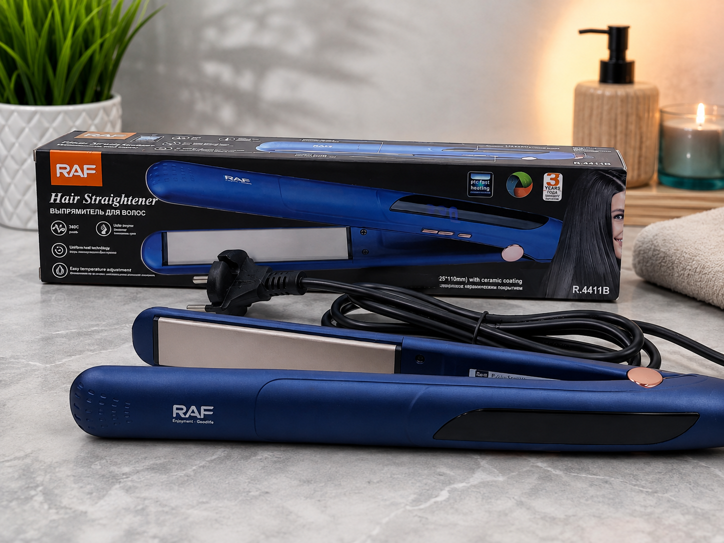 Plancha para el cabello 360 °C - Hair Straightener Color Azul - RAF R.4411