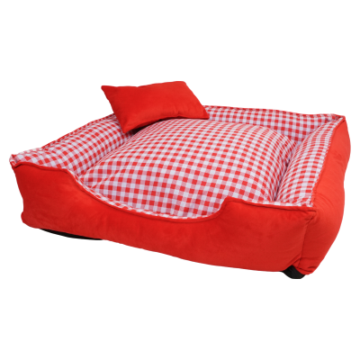 CAMA PARA PERRO Y GATO DISEÑO DE CUADRADITOS ROJOS
