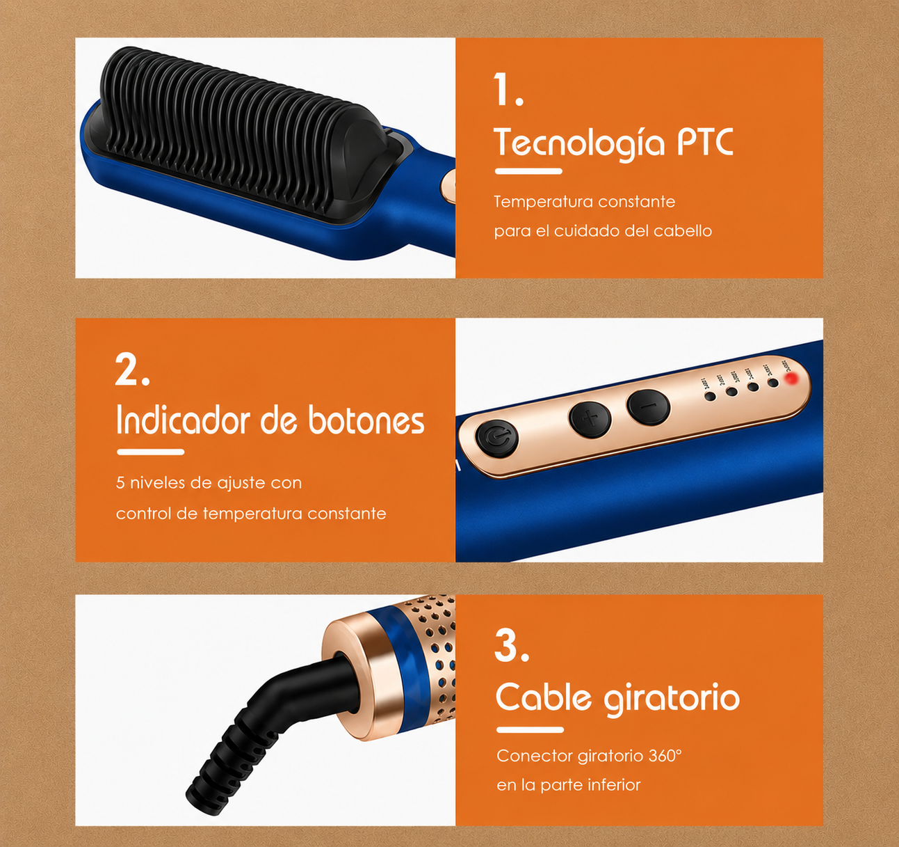 Cepillo Alisador de Cabello RAF R.412B 45W