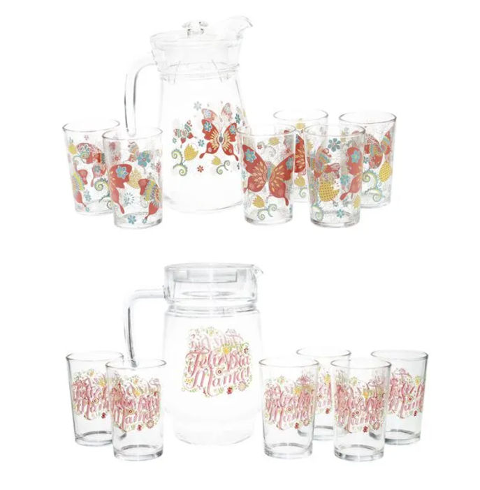 Juego de Jarra con 7 vasos de vidrio