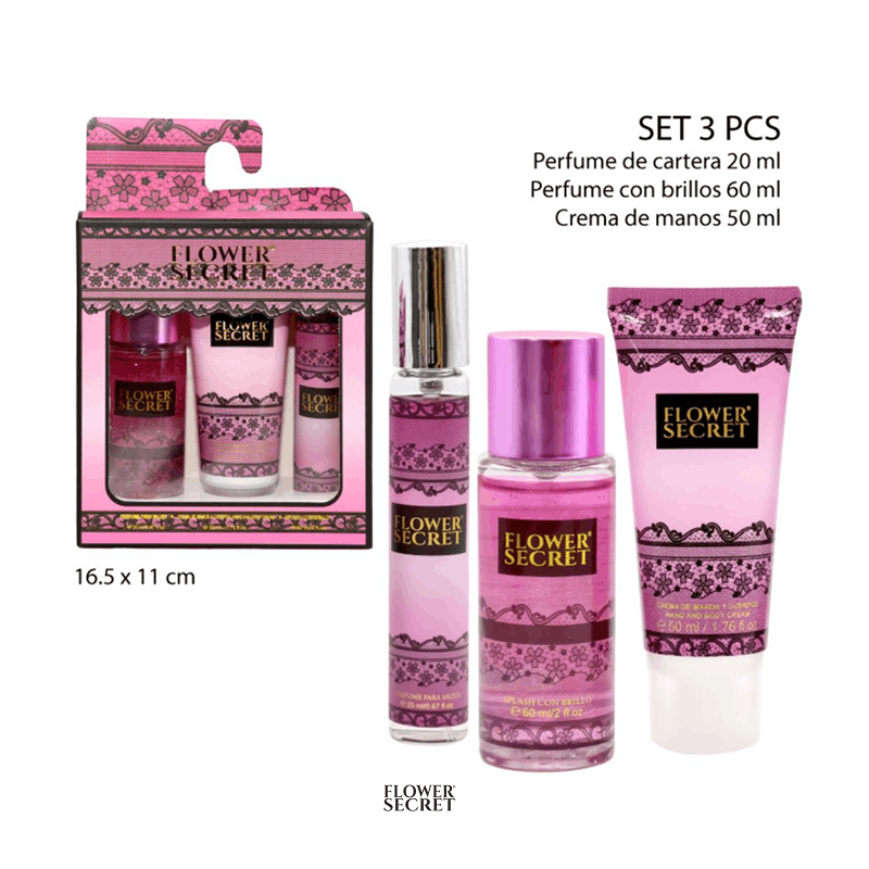 Splash Con Brillo 60ml + Crema De Manos Y Cuerpo 50ml + Perfume Mujer 20ml- Set De 3pcs