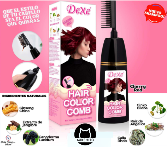 Shampo Colorante para Cabello Dexe Cherry Red con peine