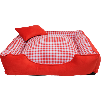 CAMA PARA PERRO Y GATO DISEÑO DE CUADRADITOS ROJOS