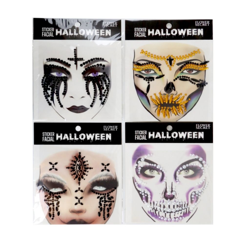 Gemas Faciales Autoadhesivas – Pack de 4 Diseños Halloween Flower Secret