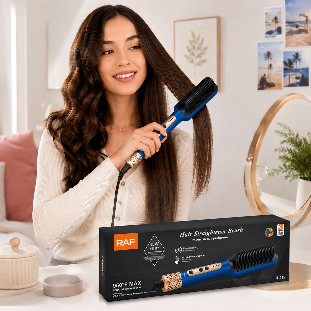 Cepillo Alisador de Cabello RAF R.412B 45W