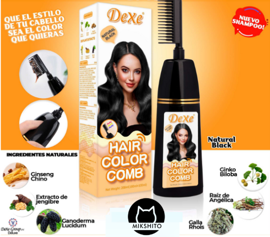 Shampo Colorante para Cabello Dexe Natural Black con peine