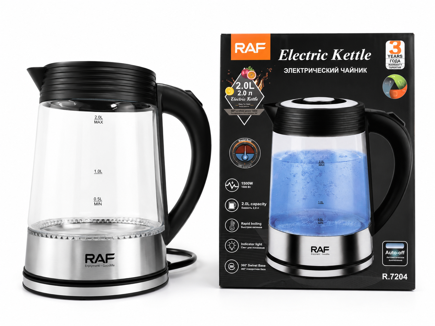 Hervidor Eléctrico de Vidrio RAF R.7204 2 Litros