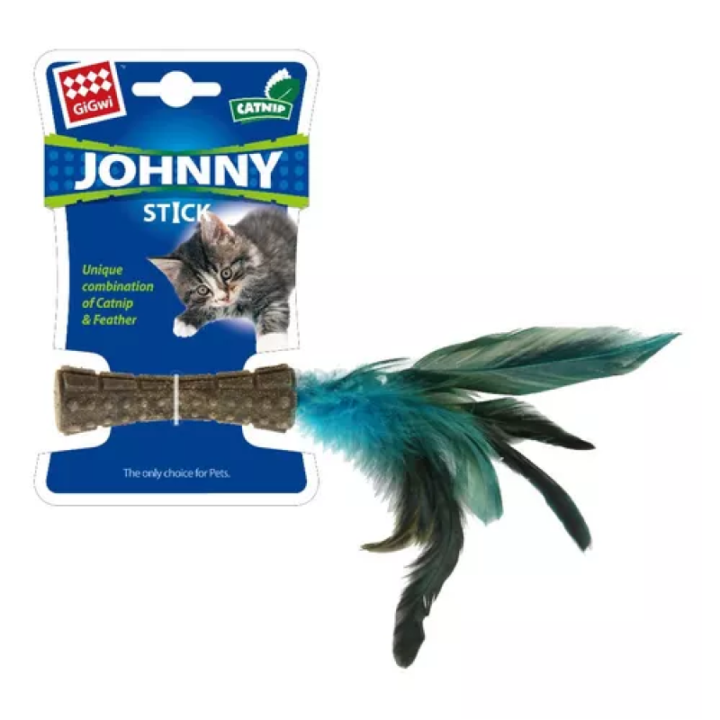 CATNIP 'JOHNNY STICK' CON PLUMA NATURAL - ESTÍMULO FELINO