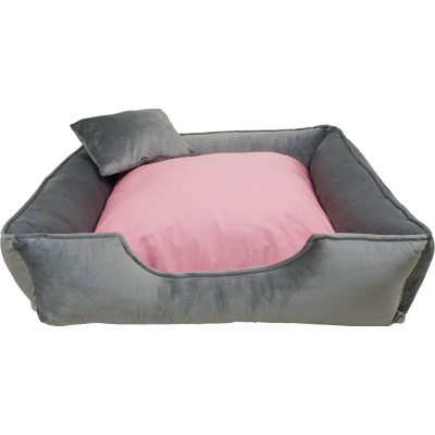 CAMA PARA PERRO y GATO COLOR PLOMO CON TOQUES ROSADOS