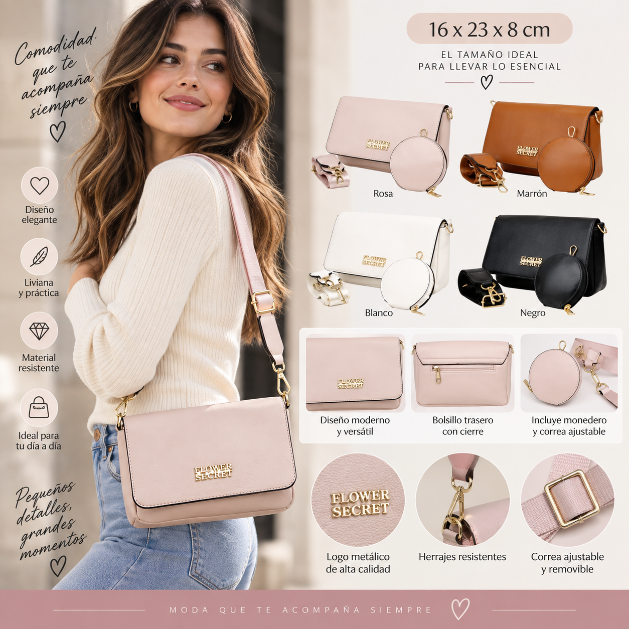 Cartera Crossbody para Mujer con Monedero
