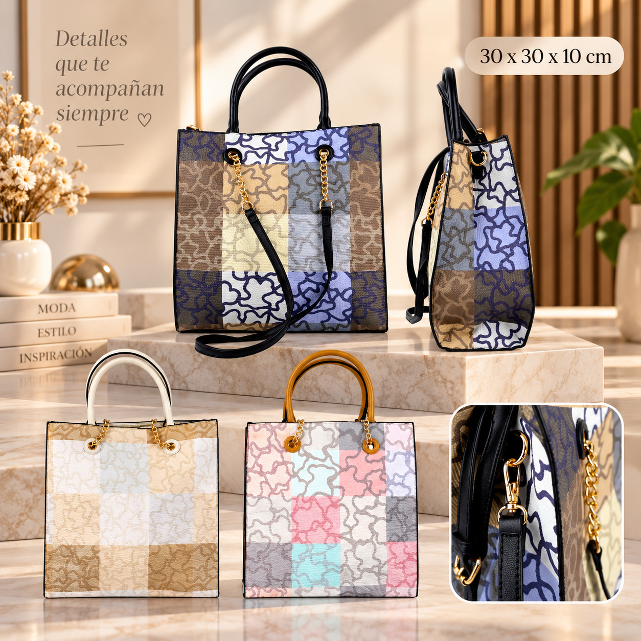Bolso para Mujer de Eco Cuero con Correas Ajustables 30x30x10 cm