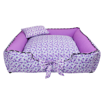 CAMA PARA PERRO Y GATO COLOR MORADA CON ESTAMPADO FLORAL