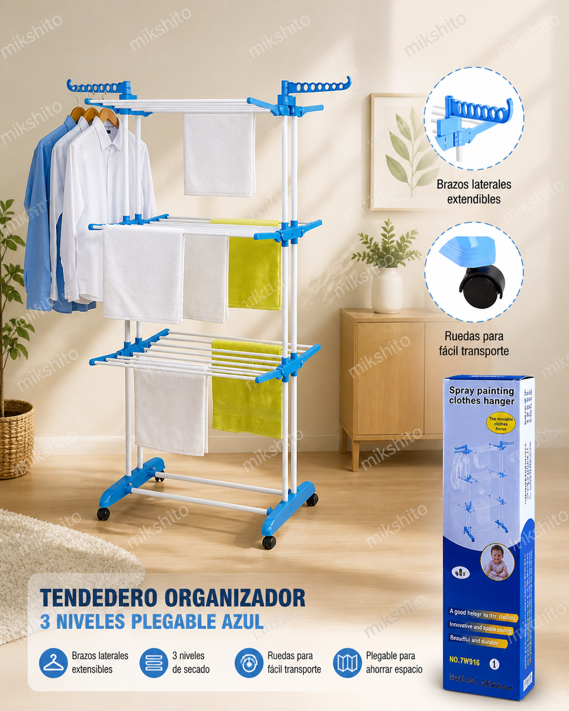 Colgador Tendedero Organizador de Ropa 4 Niveles Plegable